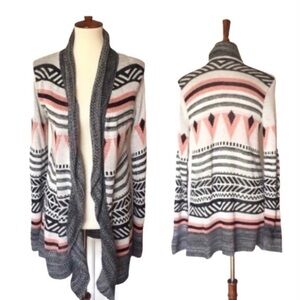 Trillium Cardigan Boho Long Sleeves Gray Peach Pink S